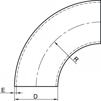 Coude 90° inox 304L diamètre extérieur 76mm épaisseur 1,6 mm