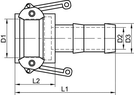 Adaptateur hexagonal femelle cannelé - Filetage gaz - 316L - EN